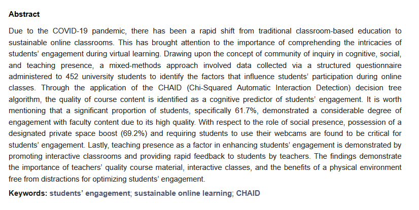Sus_MDPI's tweet image. ✨Fresh article!

🔗Enjoy reading: mdpi.com/2071-1050/16/2…

#OnlineLearning #OnlineEducation