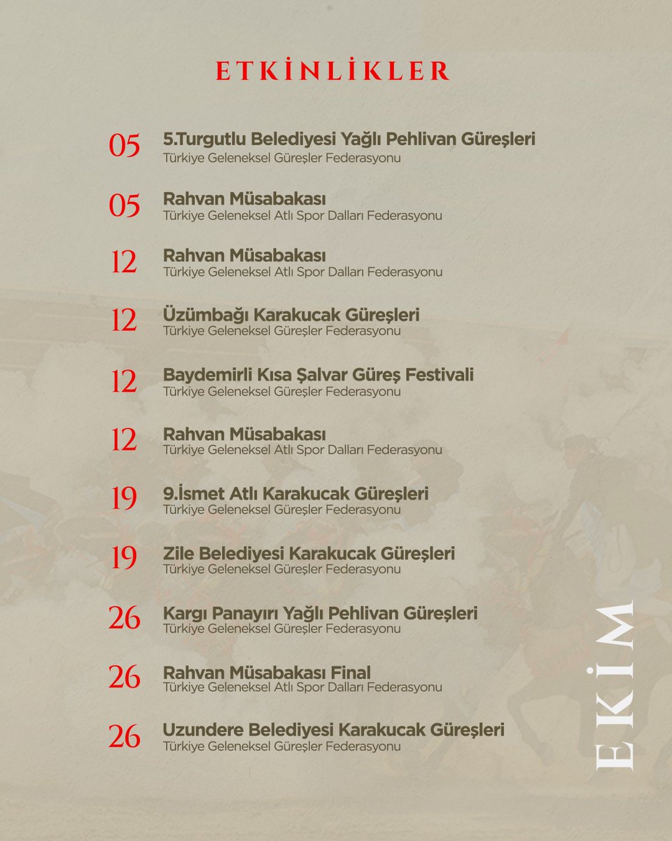 Geleneksel Sporlar Etkinlik Takvimi.🐎🏹🤼