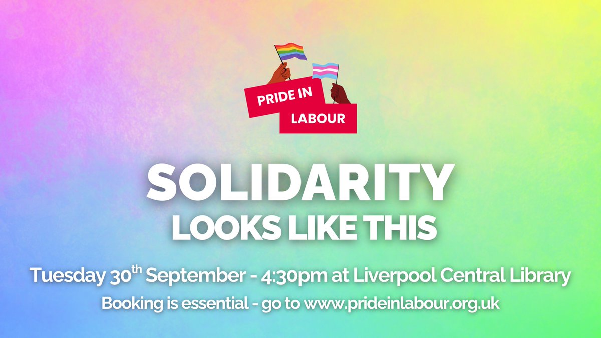 Today's the day! If you are in #Liverpool for the Labour Party Conference, join us at 4:30pm at Liverpool Central Library 👇

prideinlabour.org.uk/events/solidar…