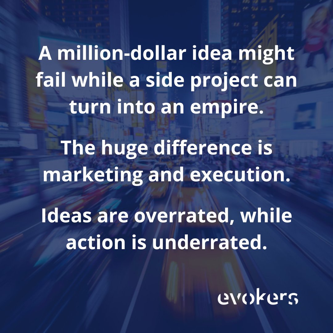evokersbranding's tweet image. A million-dollar idea might fail while a side project can turn into an empire.
The huge difference is marketing and execution.
Ideas are overrated, while action is underrated.

We create global #brands by implementing #branding and #marketing strategies.
evokers.gr
