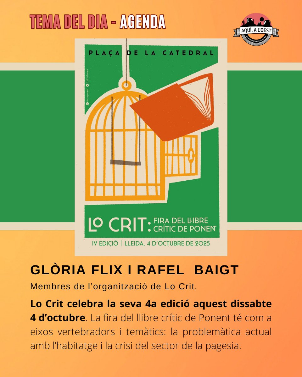 aquialoest's tweet image. La 4a edició de Lo Crit arriba dissabte a la ciutat de Lleida. Voleu saber els detalls de la programació i de la proposta d'enguany? 

Recupereu el nostre tema del dia d'aquest dilluns:

radiorossello.cat/programs/aqui-…

Entrevista de @alev0sia @RadioRossello