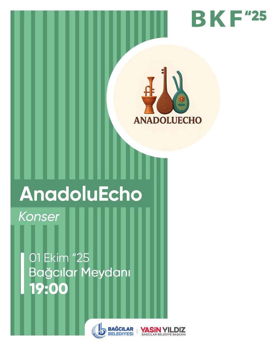 BKS’25’te 1 Ekim programımız!

📚 Turan Kışlakçı – Filistin’i Anlamak | 16.00
🎤 Beyhan Budak – Geçmişin Yüklerinden Kurtulmak | 18.00
🎶 AnadoluEcho Konseri | 19.00

📍 Bağcılar Meydanı
#BKF25 #BağcılarKitapFuarı #BağcılarKültürSanat