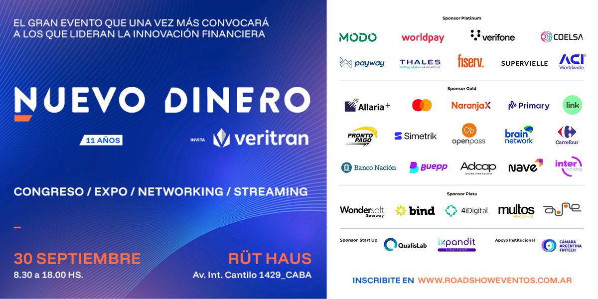 Road Show (@roadshowok) on Twitter photo En minutos comienza #NuevoDinero; pagos digitales, billeteras, Neobancos, AI Generativa, Ciberseguridad, Crédito Digital y todas las novedades de la industria En minutos comienza #NuevoDinero; pagos digitales, billeteras, Neobancos, AI Generativa, Ciberseguridad, Crédito Digital y todas las novedades de la industria