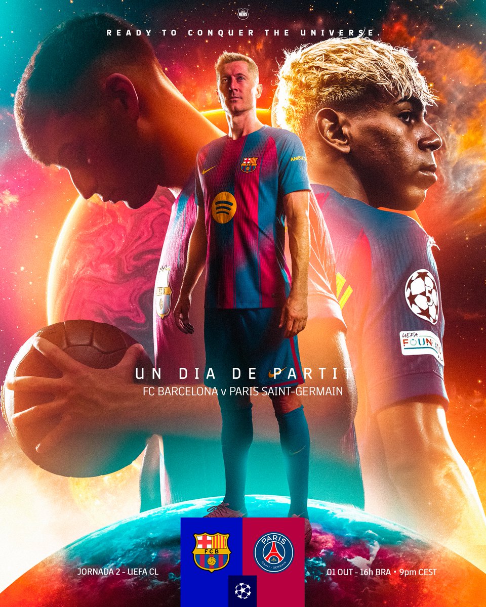 Culernews's tweet photo. É HORA DA VINGANÇA.

⚔️ FC Barcelona - Paris Saint-Germain
🏆 UEFA Champions League - Fase de Liga - Rodada 2
🏟️ Estadi Olímpic Lluís Companys
📺 TNT e HBO Max
⏰ 🇧🇷 16:00  🇪🇸 21:00 🇵🇹 20:00

#BarçaPSG
#UEFAChampionsLeague https://t.co/QglAsIut4z