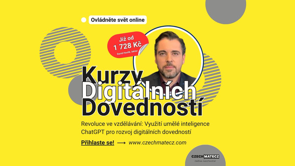 CZECHMATE_CZ's tweet photo. Kurzy digi dovedností: Revoluce ve vzdělávání: Využití umělé inteligence ChatGPT pro rozvoj digitálních dovedností Rozvoj digi dovedností a podpora pracovních příležitostí. Chci na kurz👉 https://t.co/8ImCD5Suc5 👨‍💻ChatGPT, 🚀AI #czechmatecz https://t.co/p9I9RwX4ZX