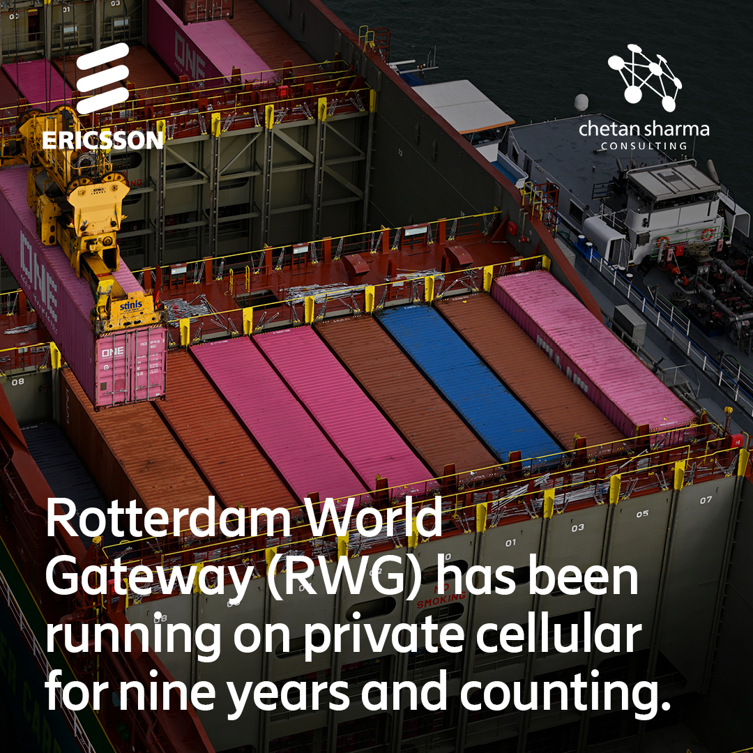 ericsson's tweet image. From the full automation of Rotterdam World Gateways port to achieving #NetZero operations for docked ships, #5G’s power extends overseas. 🚢 

Explore how 5G fuels automation, sustainability, and smarter logistics in our latest paper: m.eric.sn/xv4w50X4eSG