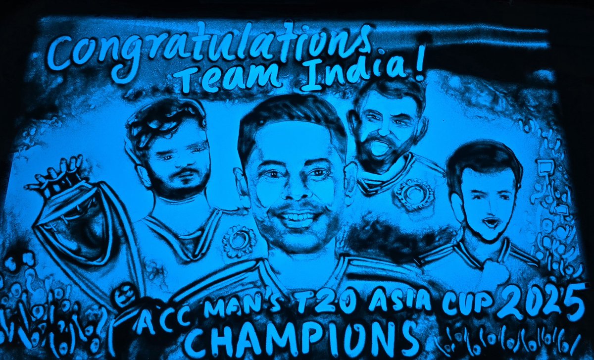 Victory etched in sand, glory etched in history! 🏆🇮🇳 Celebrating Team India’s triumph at ACC Men’s T20 Asia Cup 2025 through sand animation. #AsiaCup2025 #SandArt #TeamIndia