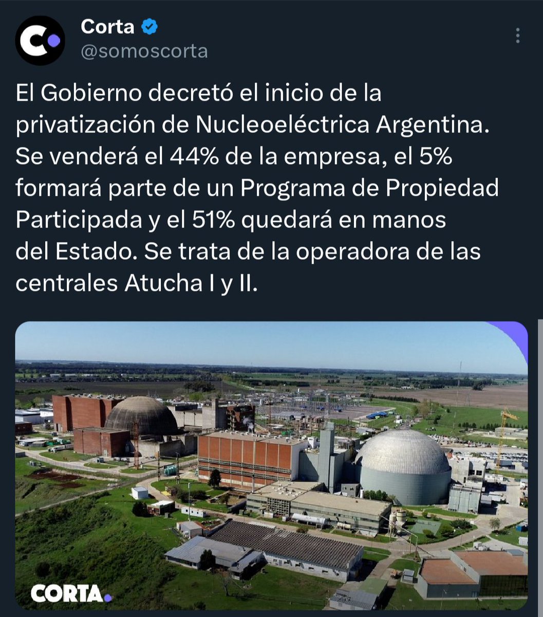 Mientras nos distraen con actos falopa, coimas del 3% y relaciones carnales de ESPERT con los NARCOS, el gobierno CORRUPTO de Milei sigue con el desguace del estado.
NUCLEOELÉCTRICA ARGENTINA es clave para la soberanía nacional, y encima es SUPERAVITARIA.

TODOS NEGOCIADOS