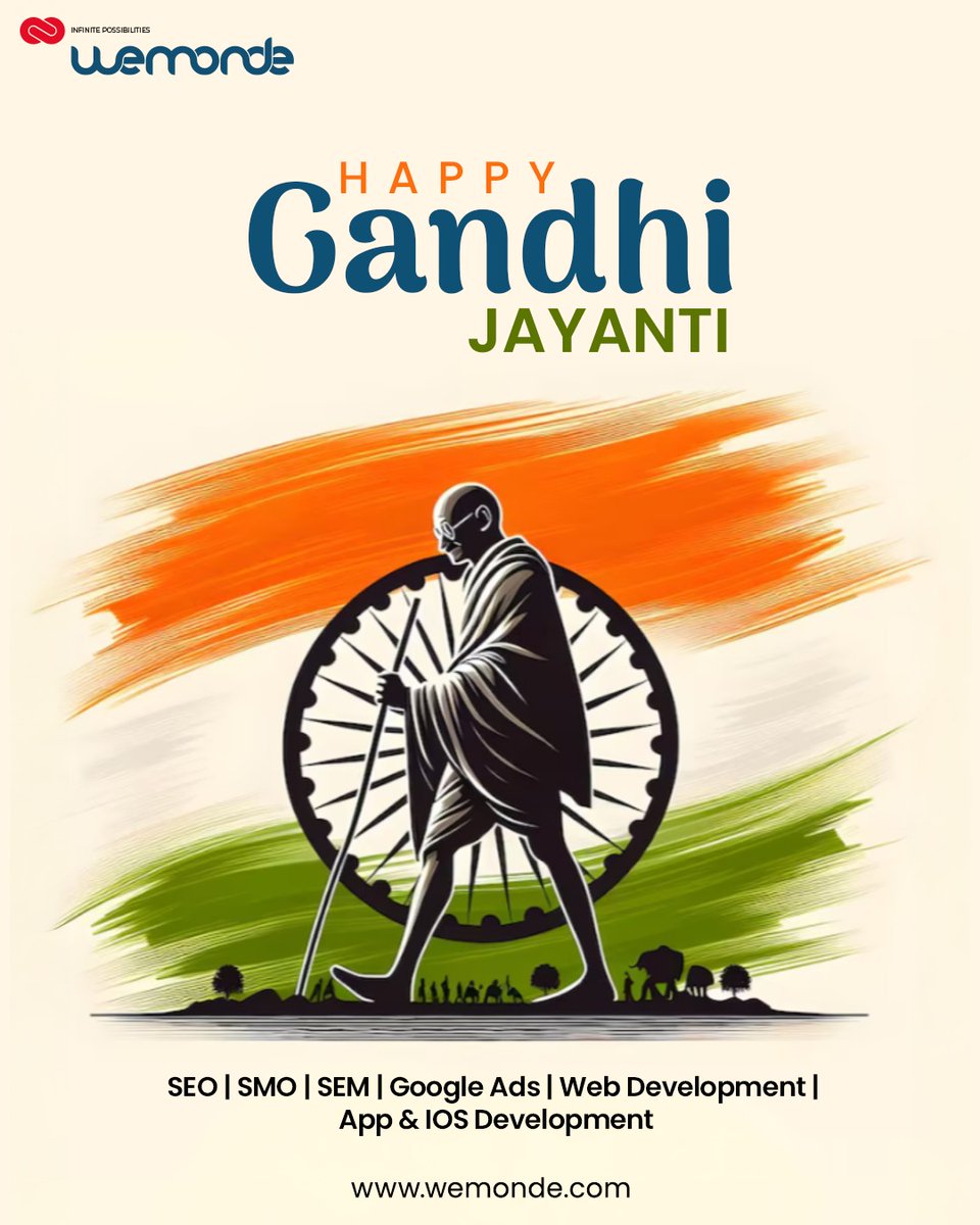 🌸 Happy Gandhi Jayanti!

Let’s honor Bapu’s vision of simplicity, truth &amp; self-reliance by building a stronger digital future. 🙏✨

📞 +91-9810244800
🌐 wemonde.com
.
.
.
#wemonde #business #wordpress #webdev #contactus #happygandhijayanti #mahatmagandhi