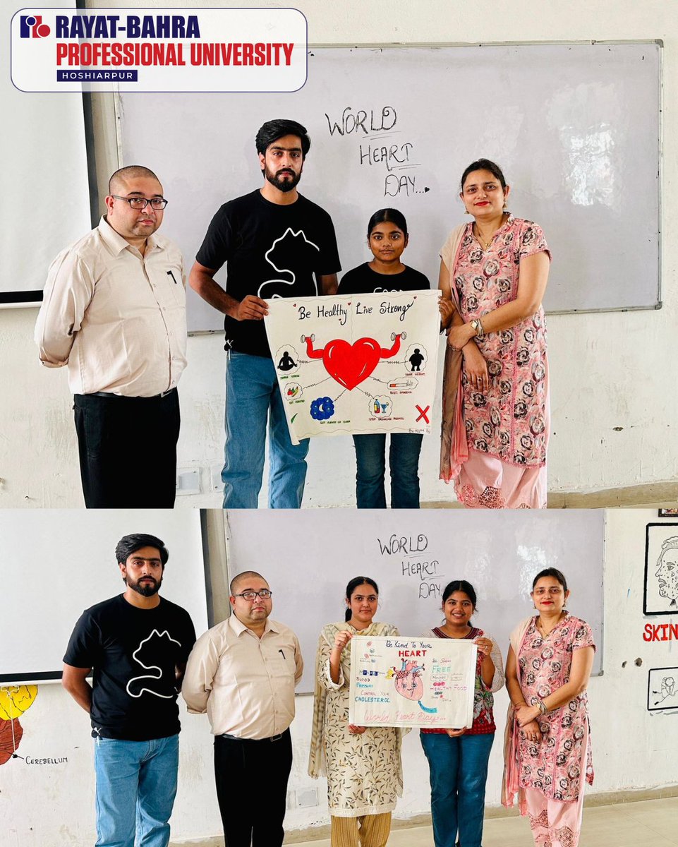 RayatBahraHsp's tweet photo. World Heart Day 🫀 The University School of Allied &amp; Health Care Sciences proudly celebrated World Heart Day with a creative Poster Making Competition. 🎨✨

#WorldHeartDay #HeartHealth #PosterMakingCompetition #USAHCS #RayatBahraUniversity #DontMissABeat https://t.co/og87Y9hyHg