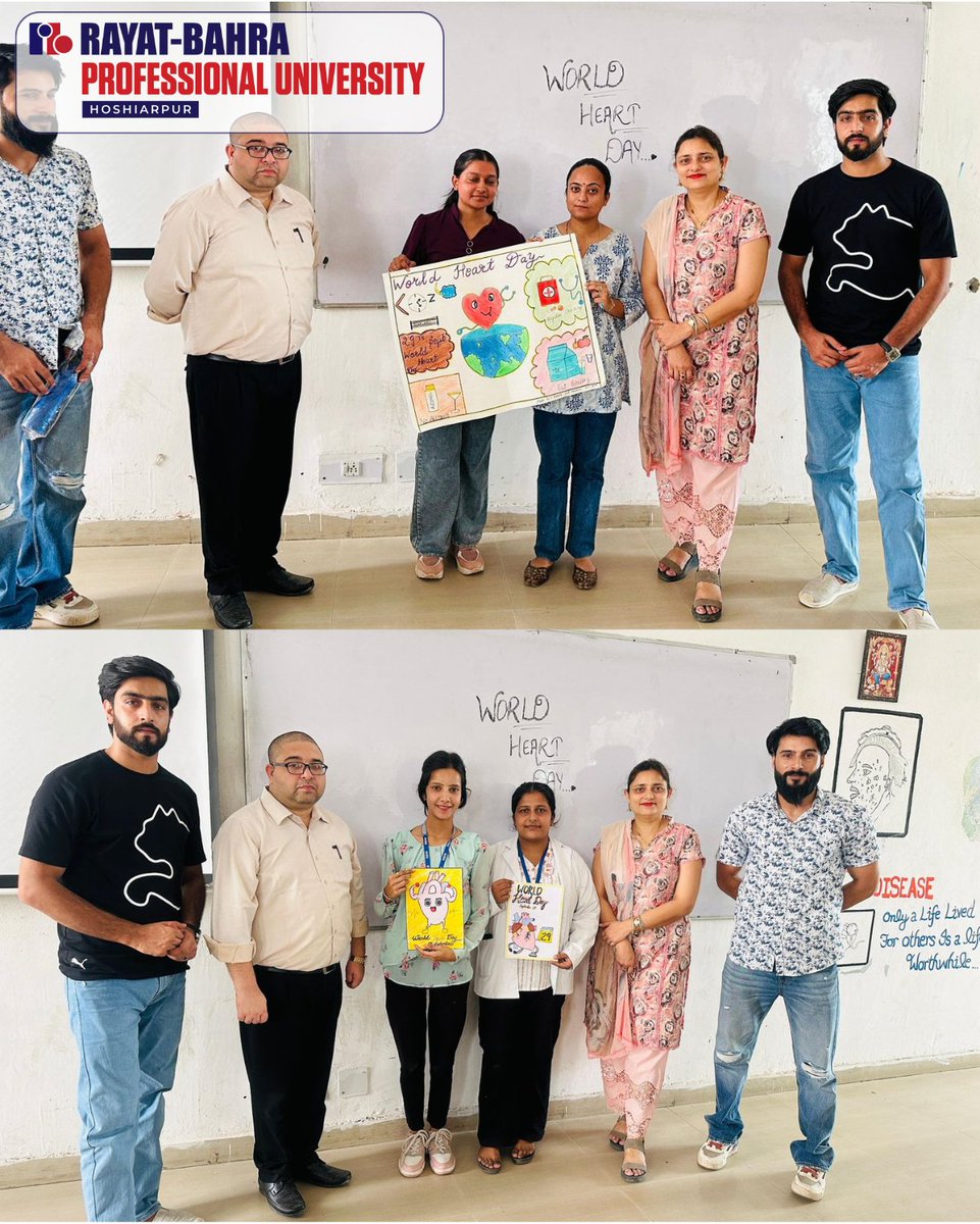 RayatBahraHsp's tweet photo. World Heart Day 🫀 The University School of Allied &amp; Health Care Sciences proudly celebrated World Heart Day with a creative Poster Making Competition. 🎨✨

#WorldHeartDay #HeartHealth #PosterMakingCompetition #USAHCS #RayatBahraUniversity #DontMissABeat https://t.co/og87Y9hyHg