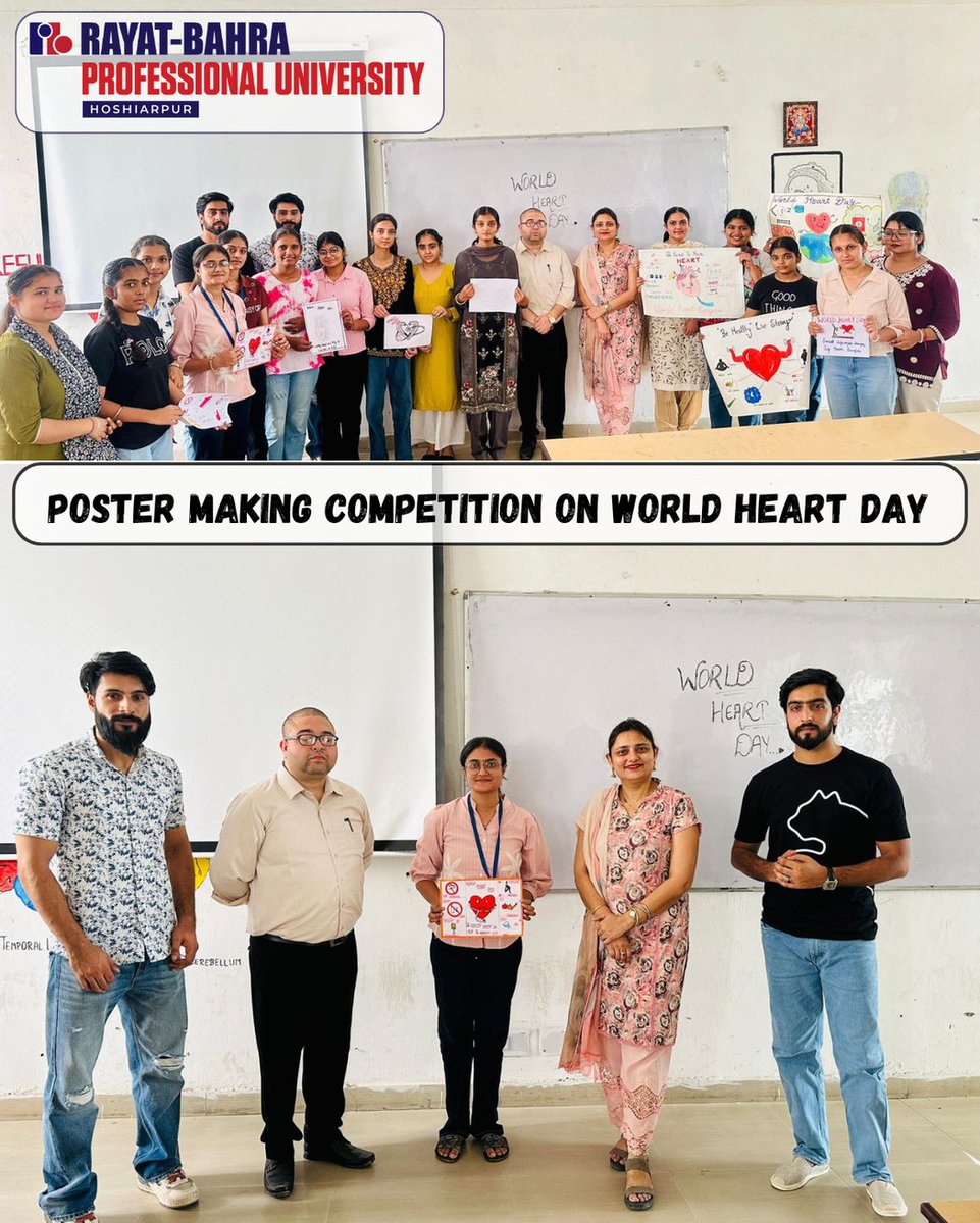 RayatBahraHsp's tweet photo. World Heart Day 🫀 The University School of Allied &amp; Health Care Sciences proudly celebrated World Heart Day with a creative Poster Making Competition. 🎨✨

#WorldHeartDay #HeartHealth #PosterMakingCompetition #USAHCS #RayatBahraUniversity #DontMissABeat https://t.co/og87Y9hyHg