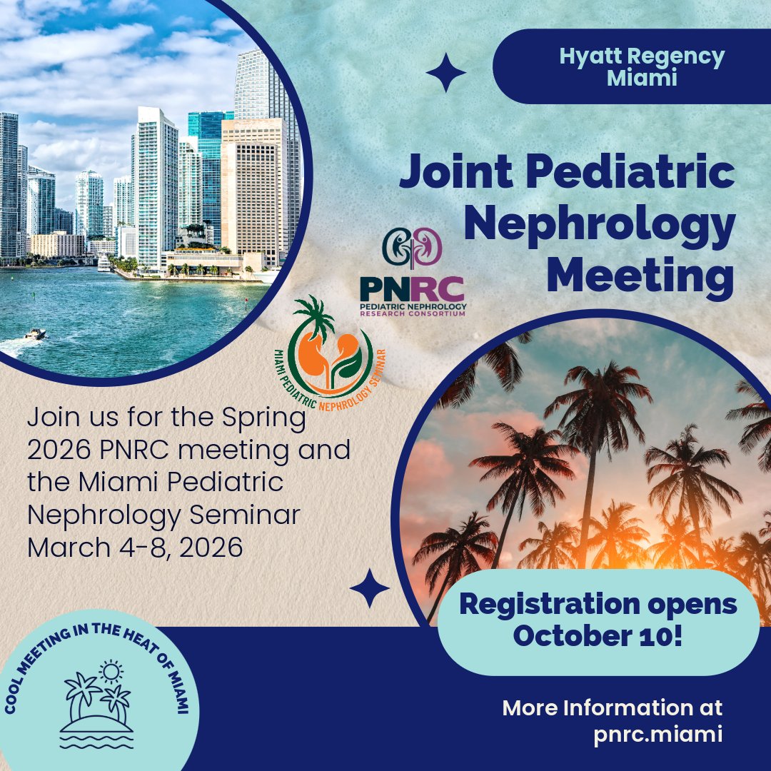 Are you planning your 2026 schedule yet? You don't want to miss the spring Joint Pediatric Nephrology Meeting in Miami! Registration will open October 10!
(early bird rate deadline is November 16)