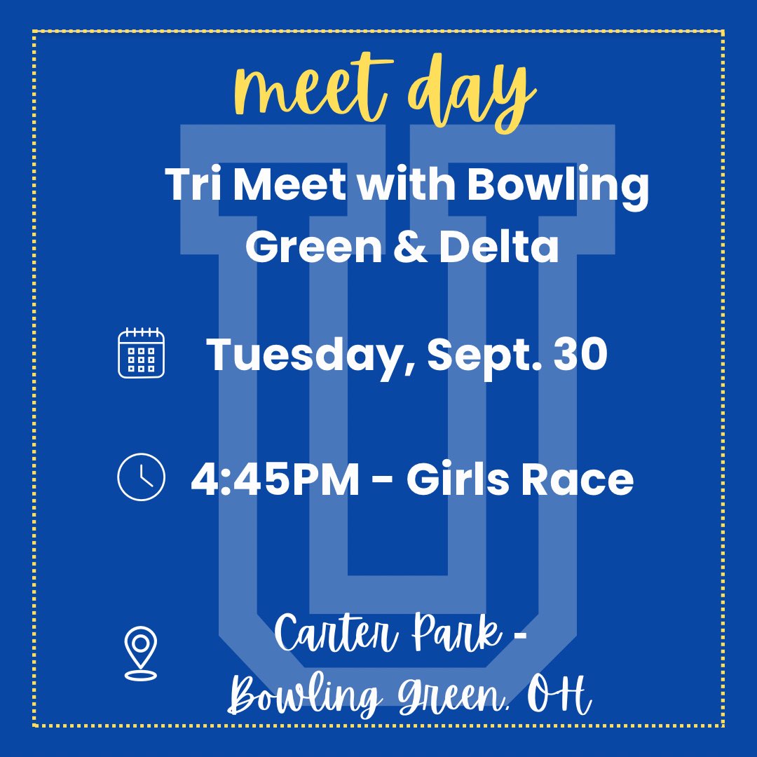 suaxc's tweet photo. Arrows will be running in Bowling Green tonight!  Come cheer them on! 💙💛🏃🏻‍♀️

⏰ 4:45PM - Girls Race 

📍Carter Park - Bowling Green https://t.co/OUh8X9CrHU