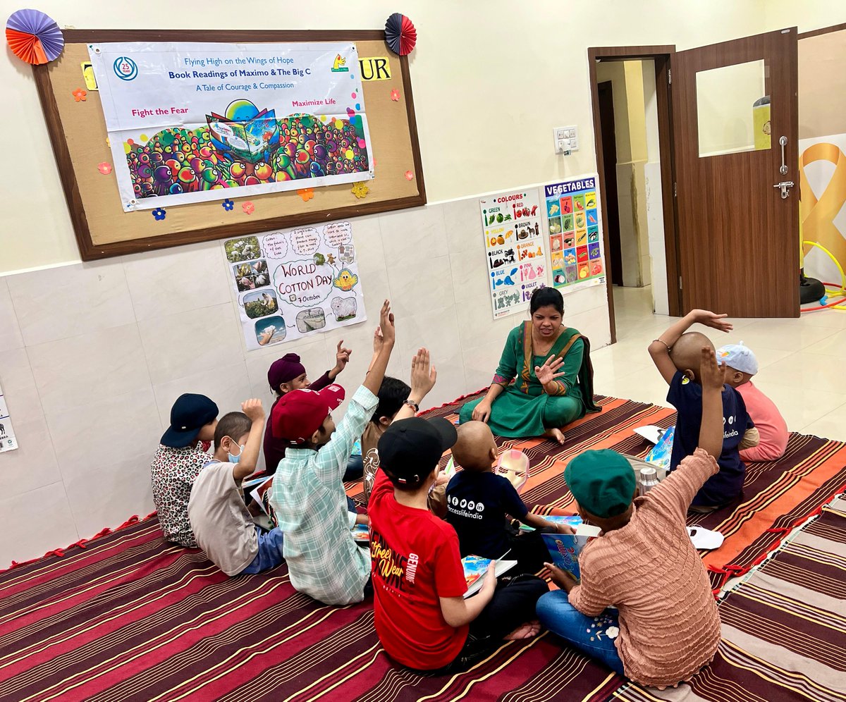PKandalgaokar's tweet photo. Spending time with these little children &amp; their parents was heartwarming. We read Maximo &amp; Bic C—a story of hope &amp; courage. The children amazed us with their strength, imagination &amp; resilience in the face of cancer. https://t.co/jve0E2MZ4F