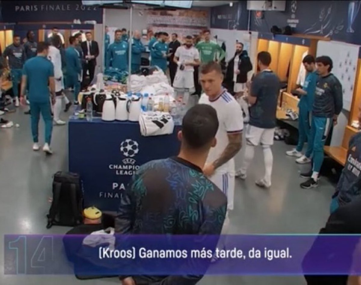 Champions League final 2022:

🗣 Carlo Ancelotti: "They have postponed the game, it starts at 21:30."

🗣 Toni Kroos: "We'll win later, it doesn't matter."