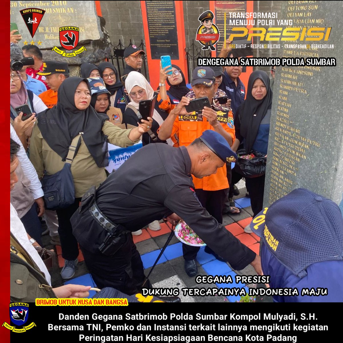 Geganasumbar's tweet photo. Danden Gegana Satbrimob Polda Sumbar Kompol. Mulyadi, S.H. Bersama TNI, Pemko dan Instansi terkait lainnya mengikuti kegiatan Peringatan Hari Kesiapsiagaan Bencana Kota Padang.

#gegana
#brimobuntuknusadanbangsa
#polri https://t.co/C2KtgnYbkL