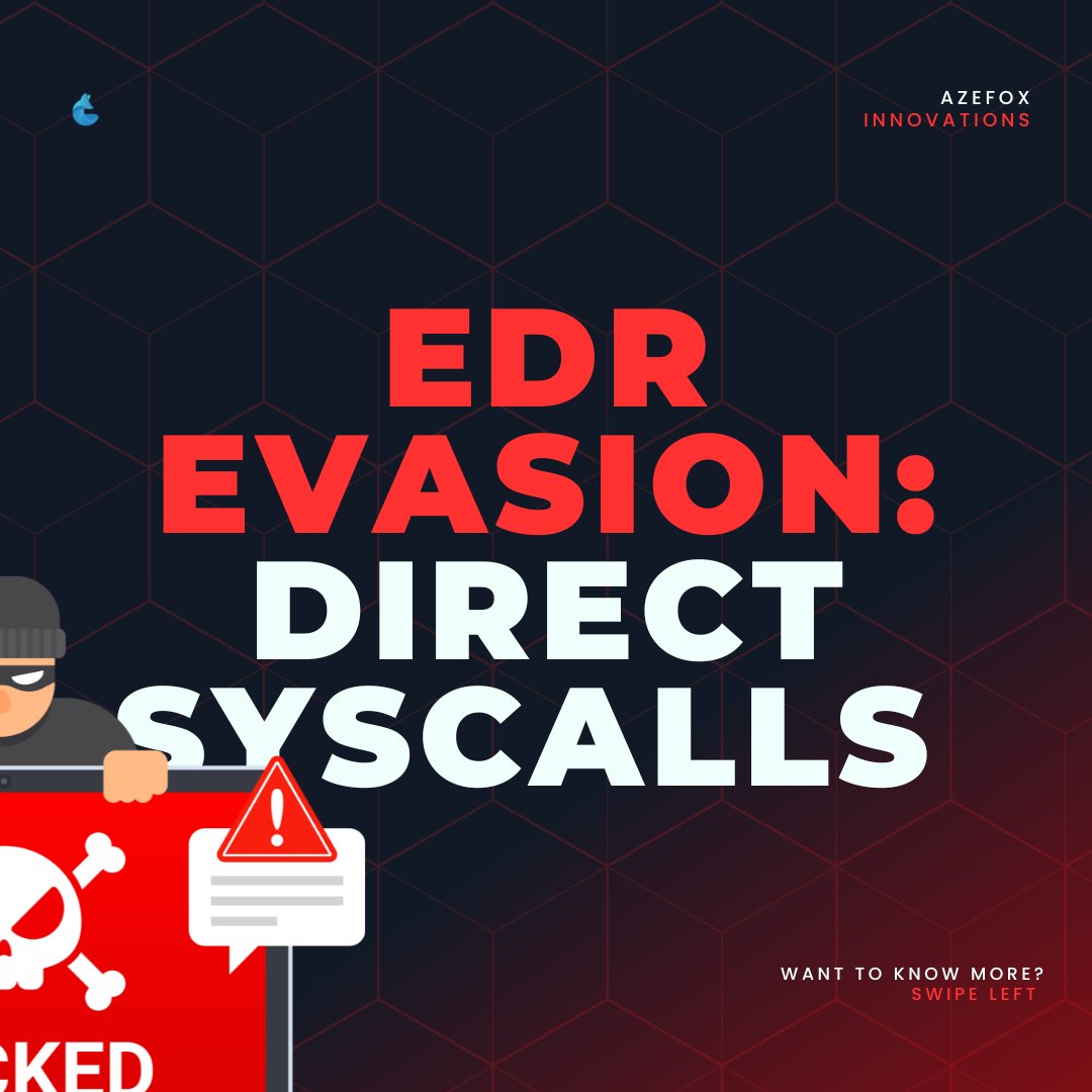 We_Azefox's tweet image. Direct syscalls:stealth EDR-evasion trick where code calls the Windows kernel directly, bypassing hooked APIs (ntdll.dll). Powerful for evasion but brittle across OS updates and hard to implement. Defend with kernel telemetry &amp;amp; behavioral detection. #EDR #DirectSyscalls #InfoSec