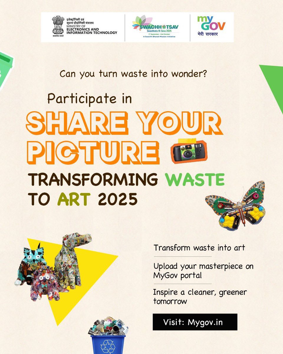 Ministry of Mines (@minesminindia) on Twitter photo Can you turn waste into wonder?
Show your creativity in Transforming Waste to Art 2025
👉 mygov.in/task/share-you…
#WasteToArt
<a href="/kishanreddybjp/">G Kishan Reddy</a> <a href="/satishdubeyy/">Satish Chandra Dubey</a> Can you turn waste into wonder?
Show your creativity in Transforming Waste to Art 2025
👉 mygov.in/task/share-you…
#WasteToArt
<a href="/kishanreddybjp/">G Kishan Reddy</a> <a href="/satishdubeyy/">Satish Chandra Dubey</a>