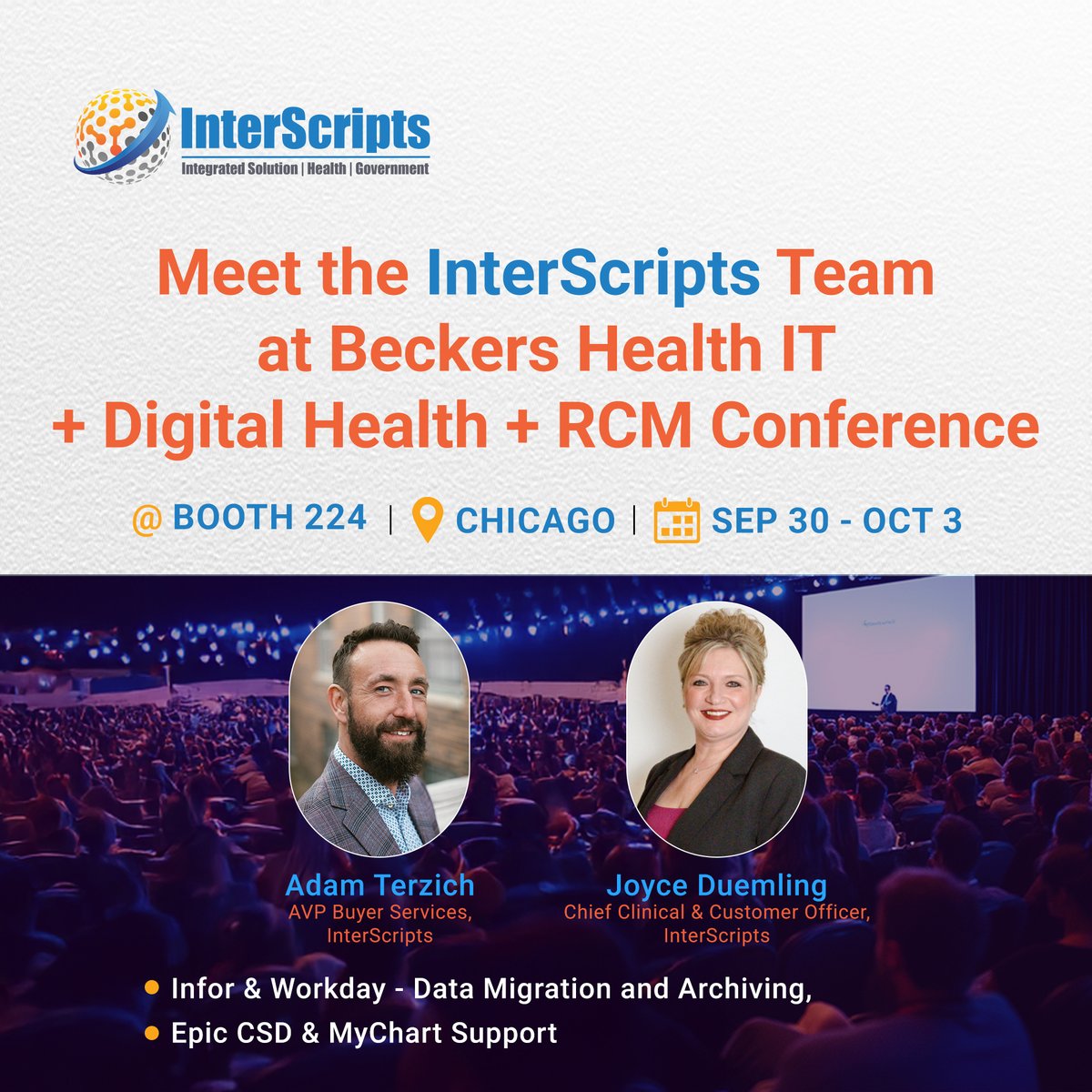 interscripts's tweet photo. 🚨 Booth Update! 🚨

📍 We’ve moved — you can now find us at Booth #224 (previously #136)

Our Chief Clinical &amp; Customer Officer, Joyce Duemling and AVP Buyer Services, Adam Terzich, will be meeting with healthcare leaders throughout the conference. 

#BeckersConference #chicago https://t.co/ExqhRlm29S