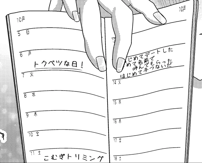 たとえばここ、最初「初デート記念日」「初手つなぎ記念日」って置いて「説明くさいな!」と思いとどまった
役割としてはそれで通じるんだけど、このメモはいろはが書いたもので、それなら作者の言葉でなくいろはの言葉で書くべきなのですね 