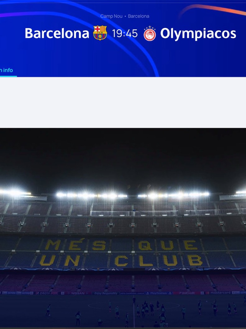🚨 OFFICIAL: Barça vs. Olympiacos will be played at the Spotify Camp Nou, as per UEFA.