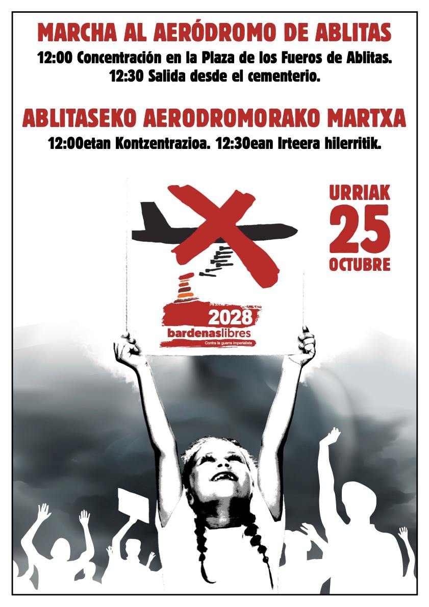 2018Bardenas's tweet photo. 💪🏾El 25 de octubre venimos a cambiarlo todo
Desmilitarización del territorio y soberanía alimentaria son la misma lucha.
El 25 de octubre nos vemos en una jornada entre Ablitas y Tudela contra la renovación del polígono de tiro de Bardenas en 2028, y en defensa del territorio. https://t.co/RxeS4zvqFD