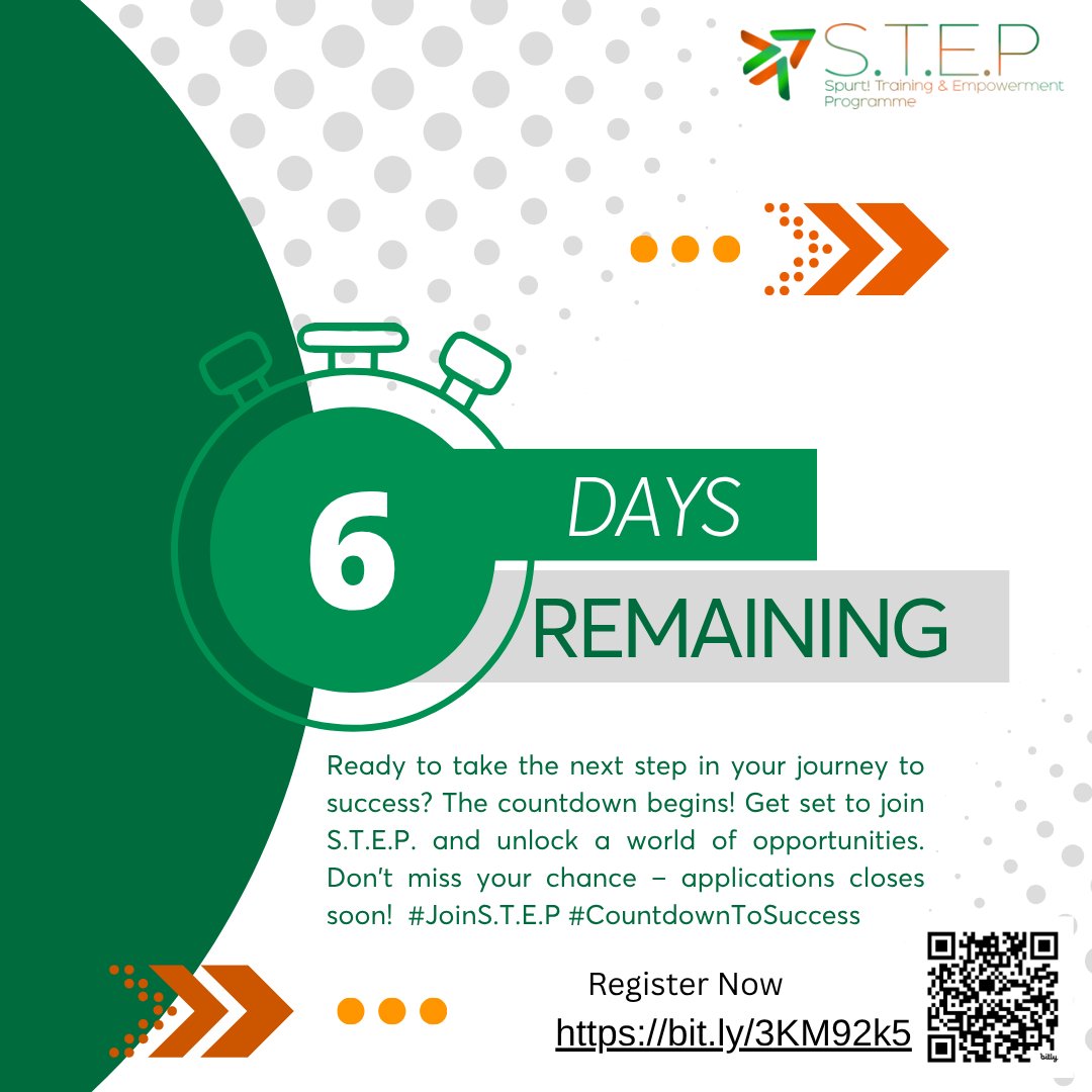 Ever wished you had a career shortcut?
The right skills, mentors, and opportunities; all in one place? That’s what S.T.E.P. Cohort 10 offers.

Applications close in just 6 days 

Don’t wait. Get prepared, get certified, and step into real opportunities.

bit.ly/3KM92k5