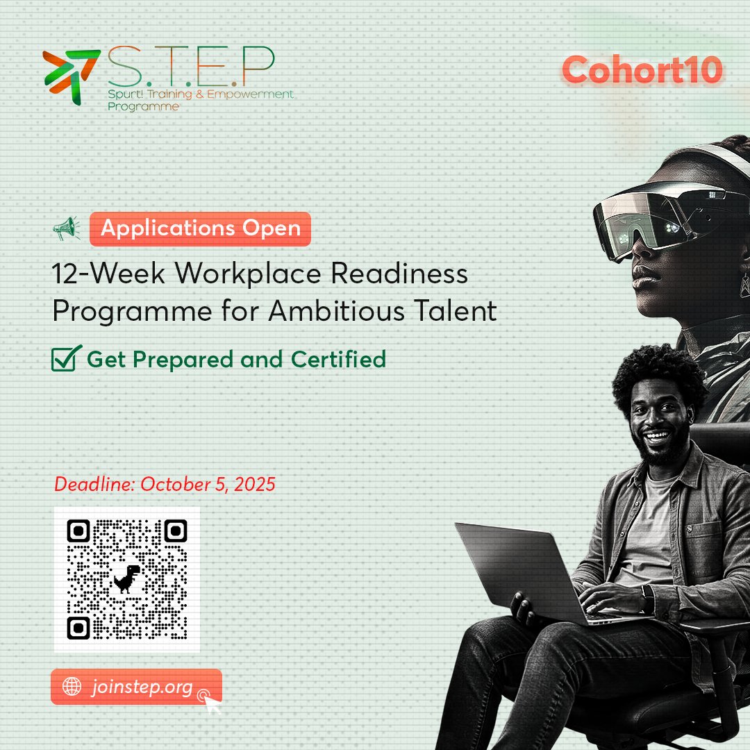 Applications for STEP Cohort 10 are now open!

Open to applicants in Nigeria, Ghana, and Rwanda and other africa countries.

Don’t miss out. Apply before October 5, 2025.
Apply Now: bit.ly/3KM92k5