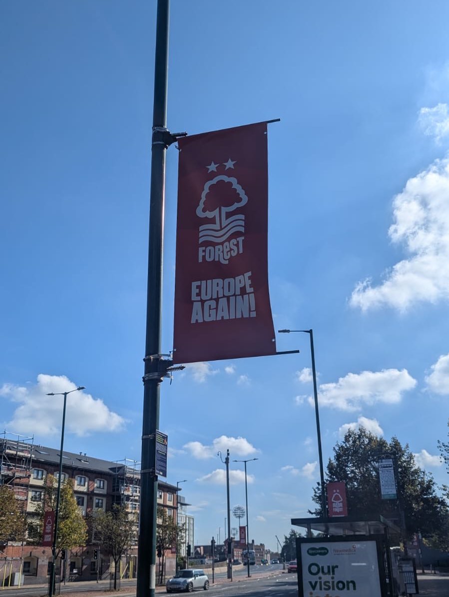 desoldham's tweet image. Trent Bridge looking rather good this morning… 

🚩 🚩 🚩 🚩 🚩

Europe again, Europe again, Ole Ole 

#NFFC