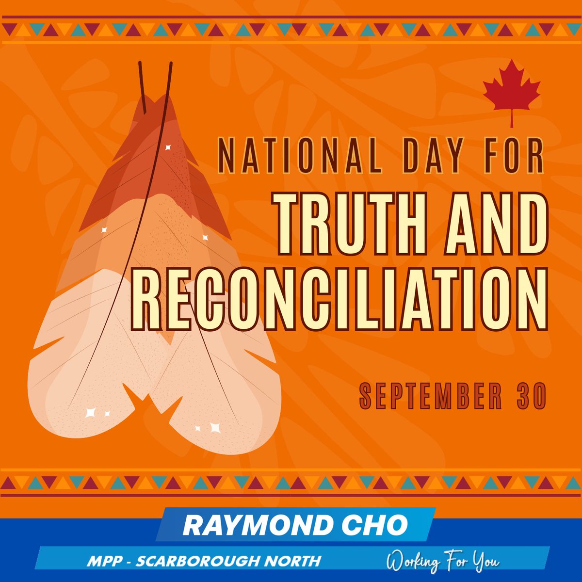 RaymondChoPC's tweet photo. On this #NTRD and #OrangeShirtDay, we honour survivors and remember the children lost to residential schools.
Today and every day, we stand united in pursuing truth, healing, and meaningful reconciliation with Indigenous communities across Ontario. 
#EveryChildMatters🪶

#ScarbTO https://t.co/pfWG7GZk0b