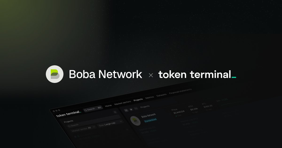 Announcement banner for Boba Network and Token Terminal partnership