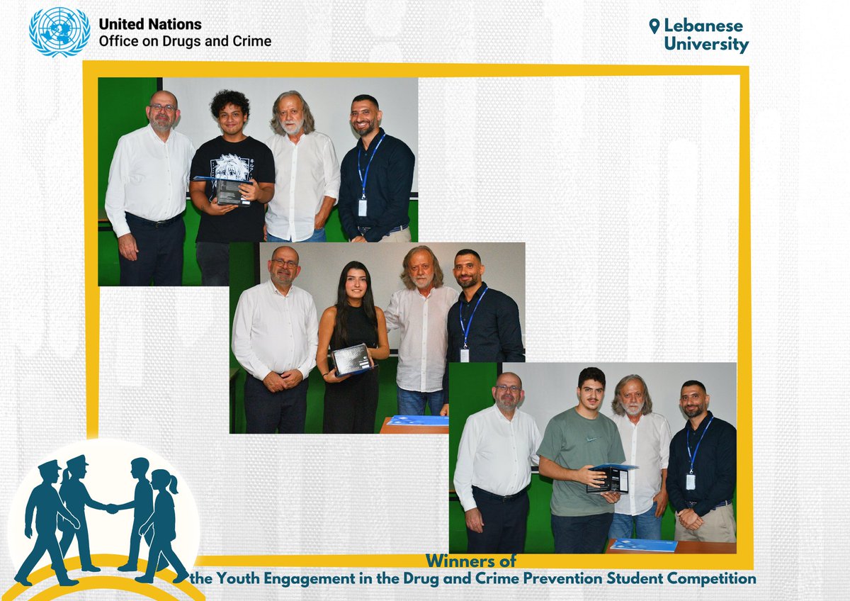 UNODC_ROMENA's tweet photo. 💡Youth Leading the Way!

@UNODC 🇱🇧 hit rewind to #WDD25 &amp; proudly recognized 6 students from @LebaneseUni Faculty of Fine Arts&amp;Architecture for their innovative contributions to drug use prevention materials📽️🎨
This university student competition is funded by @NorwayinLebanon https://t.co/feu6c9N4R3