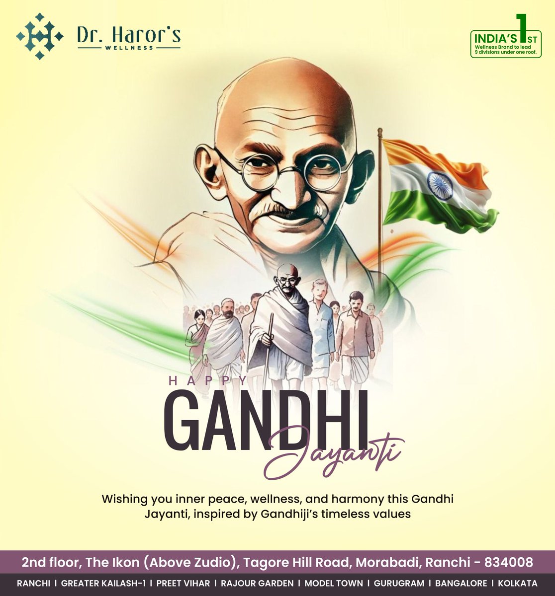 drharorwranchi's tweet image. 🌼✨ Wishing you inner peace, wellness &amp;amp; harmony this Gandhi Jayanti, inspired by Gandhiji’s timeless values. 🌿🙏💫

#GandhiJayanti2025 #PeaceAndHarmony #TruthAndSimplicity #NonViolence #PositiveVibes