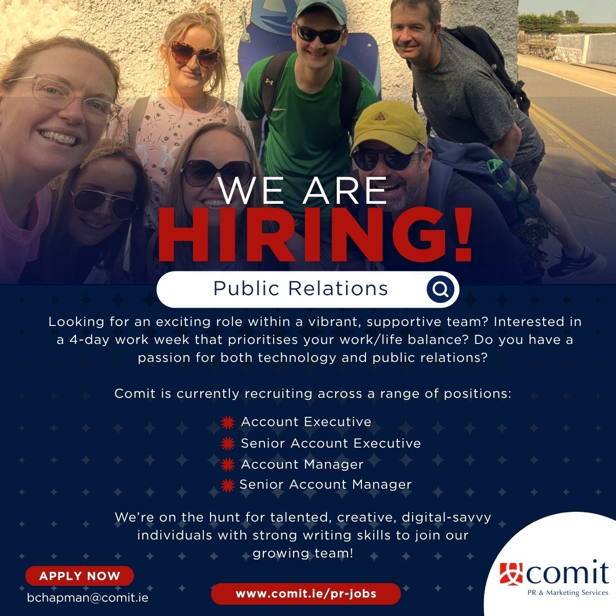 ComitComm's tweet image. 📢 Calling all PR professionals - We&apos;re hiring! 

We&apos;re looking for talented, creative, digital-savvy, individuals with strong writing skills to join our growing team!✨ 

Visit: comit.ie/pr-jobs/ 
or email: bchapman@comit.ie