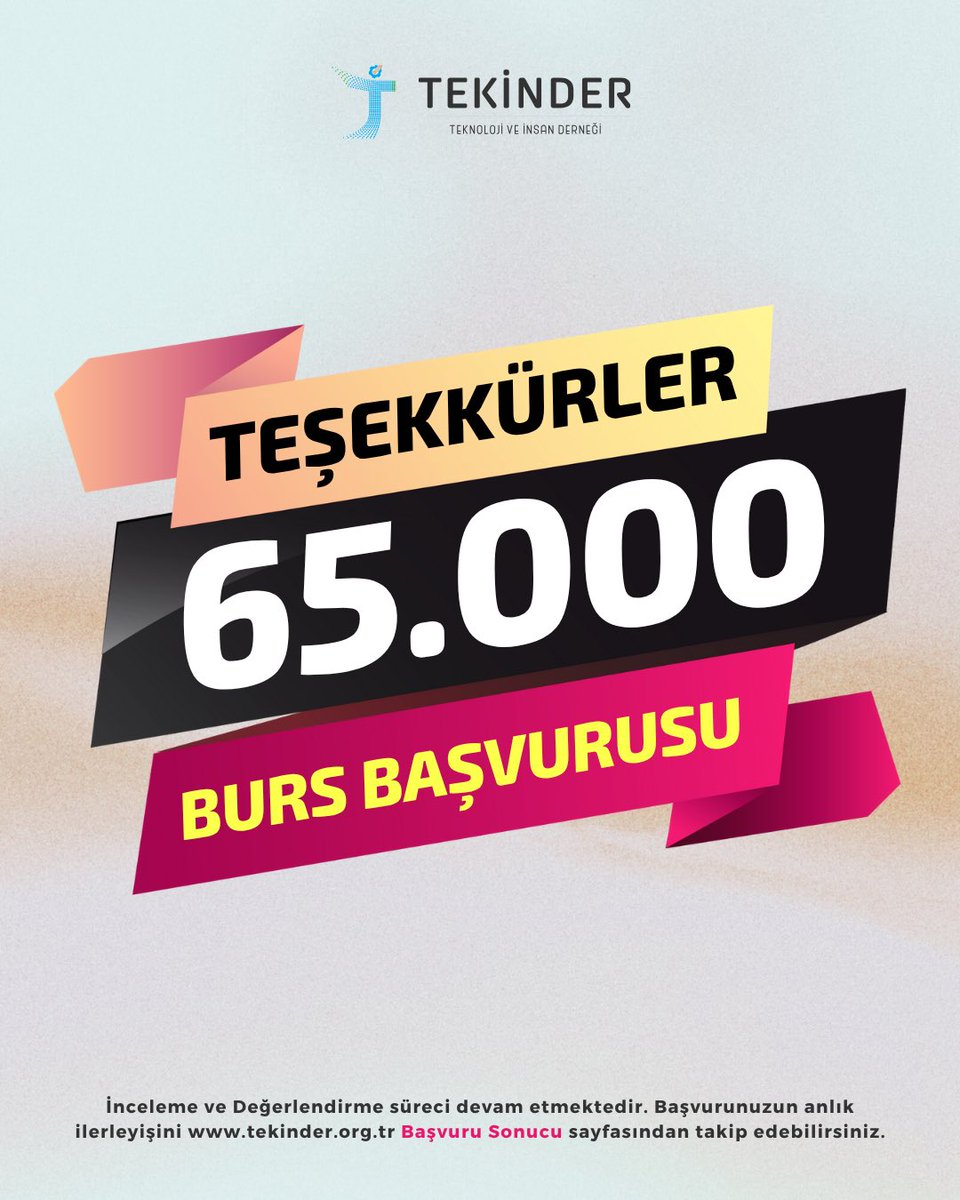 2025-2026 dönemi için verdiğimiz Eğitime Destek Bursu’na bu yıl Ön Lisans, Lisans ve Yüksek Lisans düzeylerinde toplam 65.000 başvuru aldık ve başvuru toplama sürecini başarıyla tamamladık.

#tekinder #teknoloji #insan #üniversite #öğrenci #burs #destek #yardım