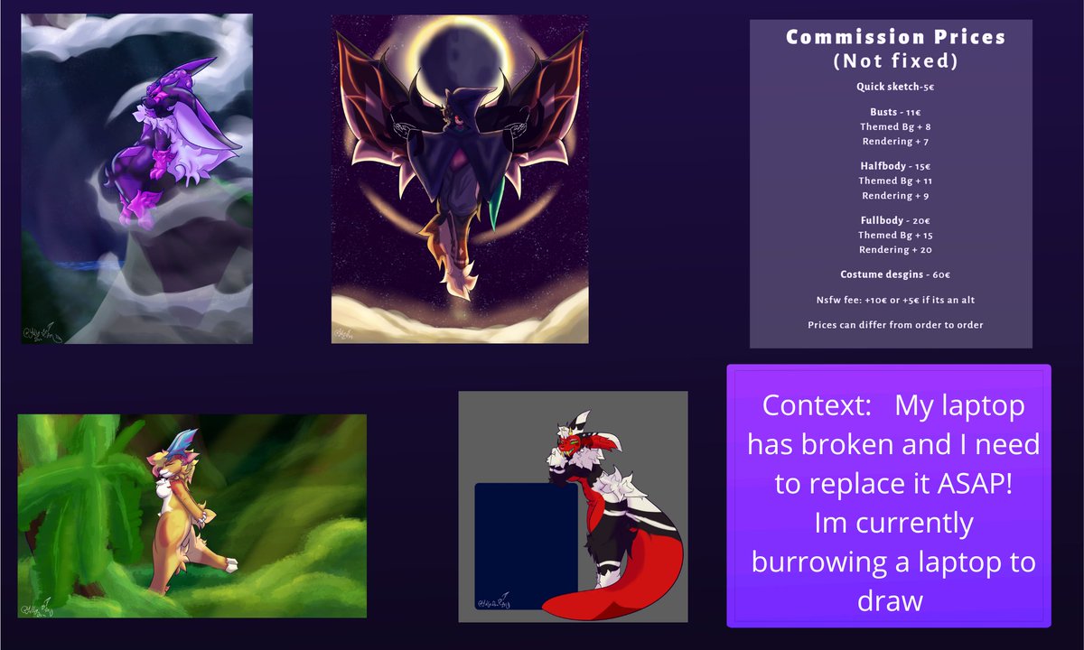LycansPlace's tweet photo. Emergency Comms!!!! My laptop has stopped working and I really need one both for work (art) and school !!!!

Commissions and or donations are really appreciated ! 

Kofi will be linked bellow , any rts are extremely helpful and thank you! https://t.co/wKotRrVKSu