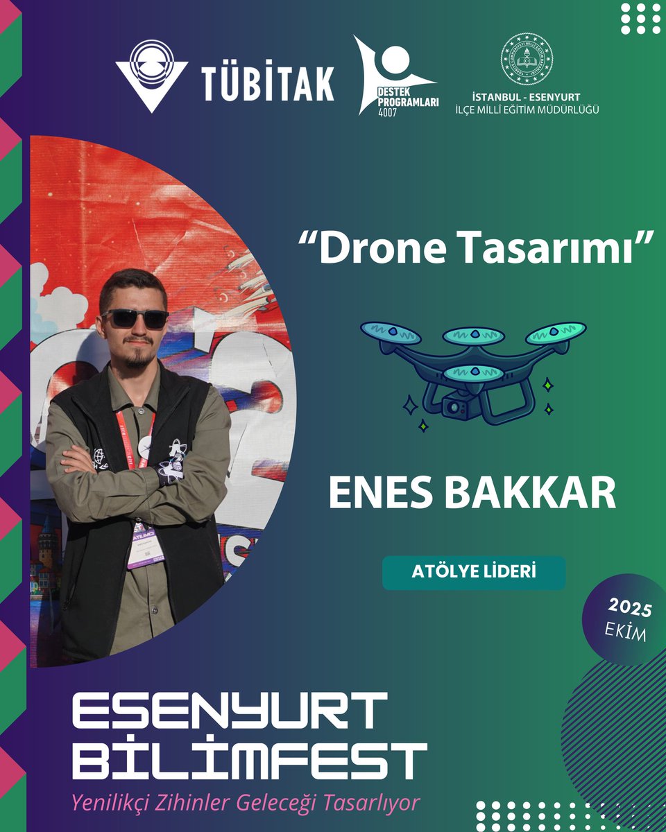 FirnasTech's tweet photo. ✈️ Firnas Teknoloji Esenyurt BilimFest’te!

🔧 Firnas Teknoloji kurucu ortağı Enes Bakkar, atölye lideri olarak “Havacılık Mühendisliği Yolculuğu: Drone Tasarımı” atölyesinde bilim meraklılarıyla buluşacak.

📍 2-4 Ekim 2025

 📌 Esenyurt BilimFest Standımızda Buluşalım! https://t.co/GTLk4MVFnb