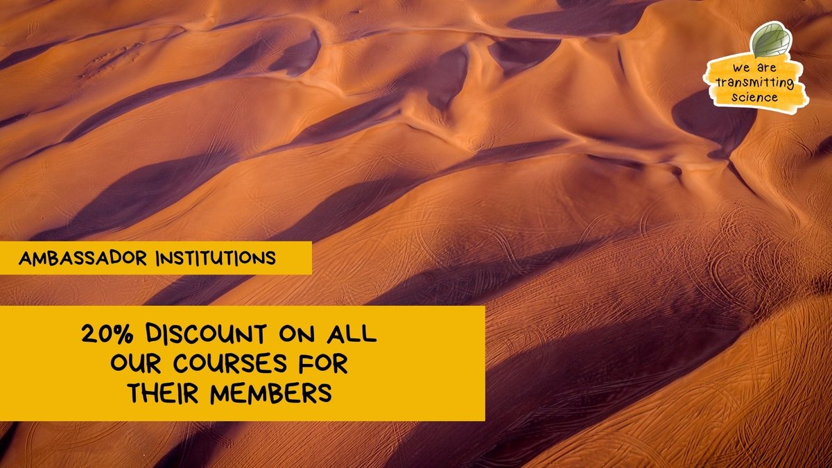 TransmitScience's tweet photo. At #TransmittingScience, we collaborate with Ambassador Institutions to make high-quality training more accessible. Members of these institutions can benefit from a 20% discount on all our courses.
https://t.co/xLnE56rEkY
#AcademicSupport https://t.co/tEOs56TL0K