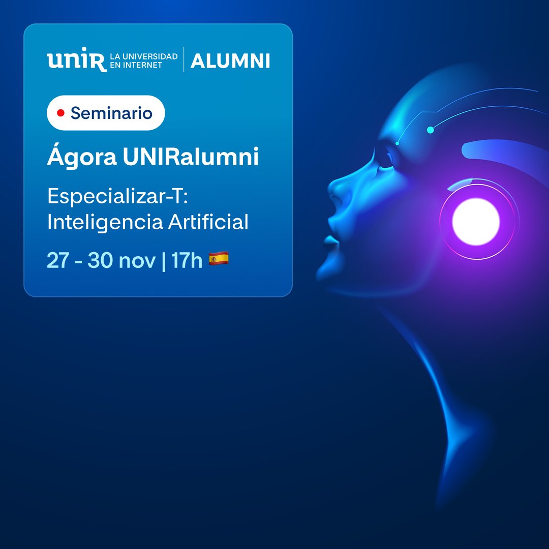 🎓 ¡Comenzamos el curso con #IA!
Del 27 al 30 de octubre, participa en Especializar-T en Inteligencia Artificial, un microcurso de 4 sesiones para explorar las áreas más innovadoras y abrir nuevas oportunidades profesionales 🚀
👉Inscríbete ya. f.mtr.cool/fgvelrvgho
#UNIRalumni
