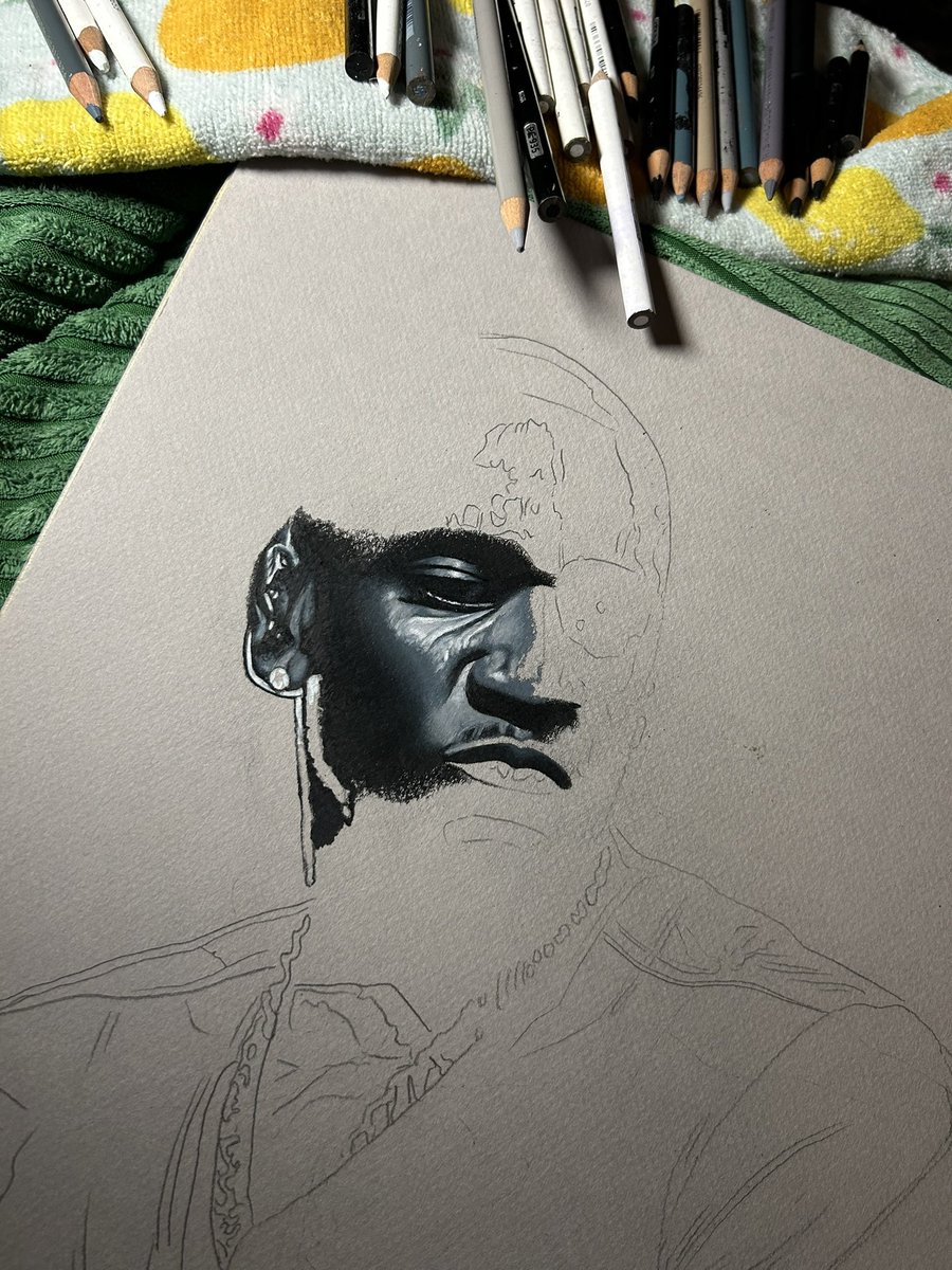 ChaseDryden's tweet photo. Start to a @clipse drawing… #wip #art #artist #artwork #pencil #drawing #sketch #prismacolor #portrait #hiphop https://t.co/rl17dpU7j1
