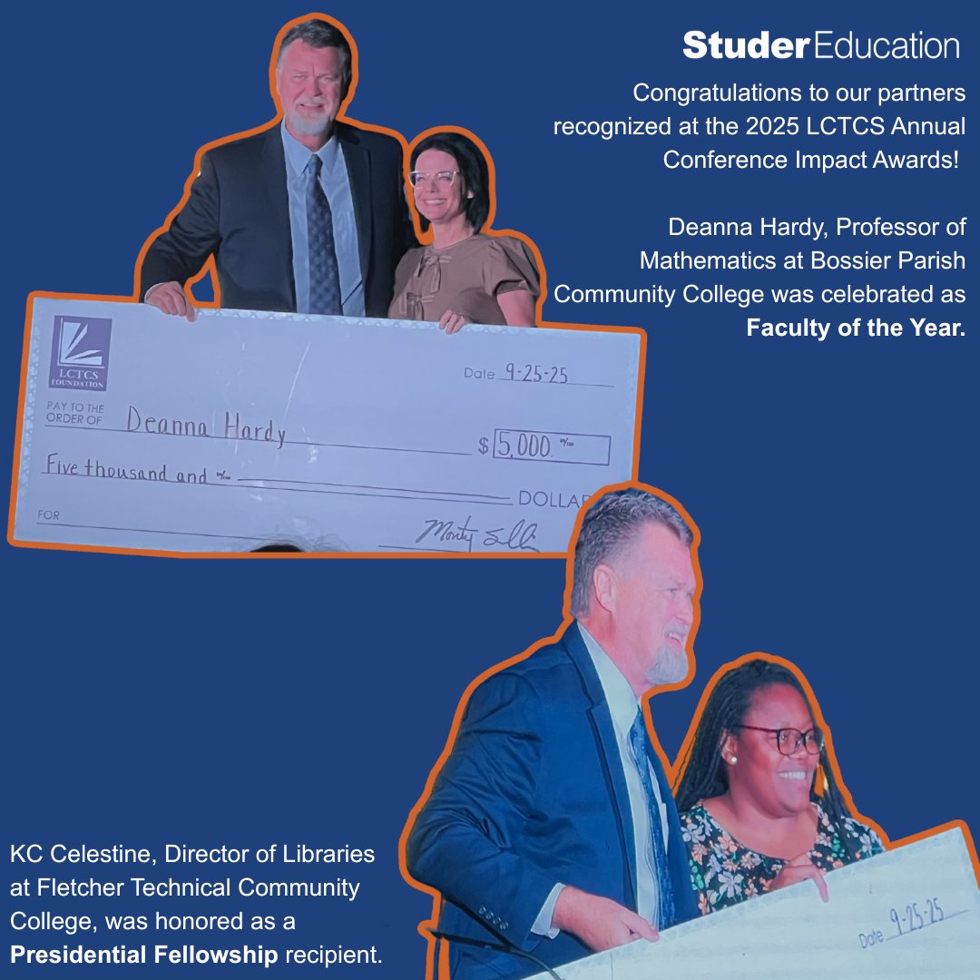 A huge round of applause to our partners recognized at the 2025 <a href="/golctcs/">LCTCS</a> Annual Conference Impact Awards! 

We're proud to celebrate two individual leaders driving excellence and continuous improvement across the LCTCS system:

⭐ KC Celestine, Director of Libraries,