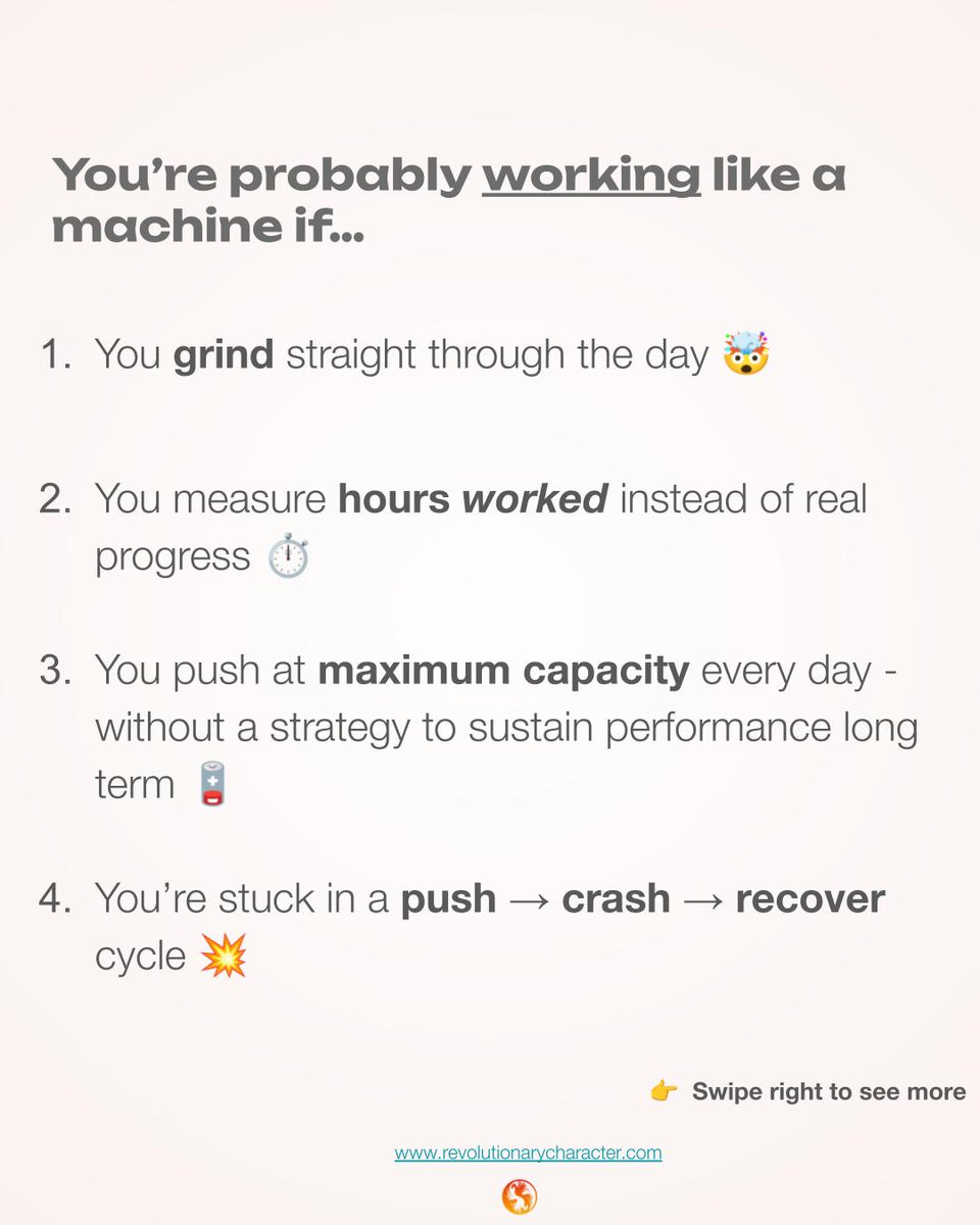 rev_character's tweet photo. “She works like a machine.”
The ultimate compliment - or a warning sign?

👉 Scroll through to find out if you’re working (and resting) like a machine or a human. https://t.co/bYq1k1QkD8