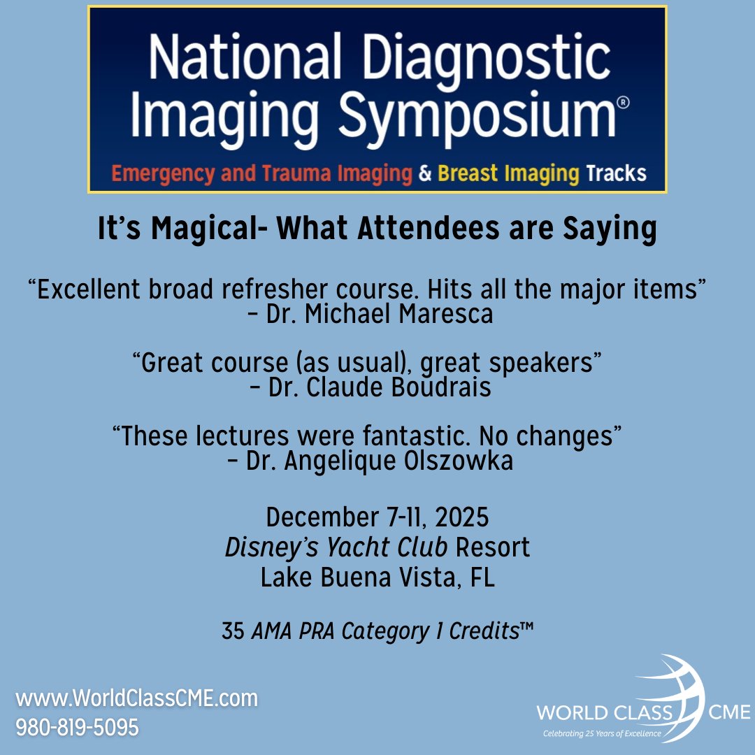 See how National Diagnostic Imaging Symposium is making an impact, shared directly from past attendees.

For more information visit, worldclasscme.com/events/nationa…

 #DiagnosticImaging #MedicalEducation #CME2025 #ImagingSymposium #ContinuingEducation #WorldClassCME