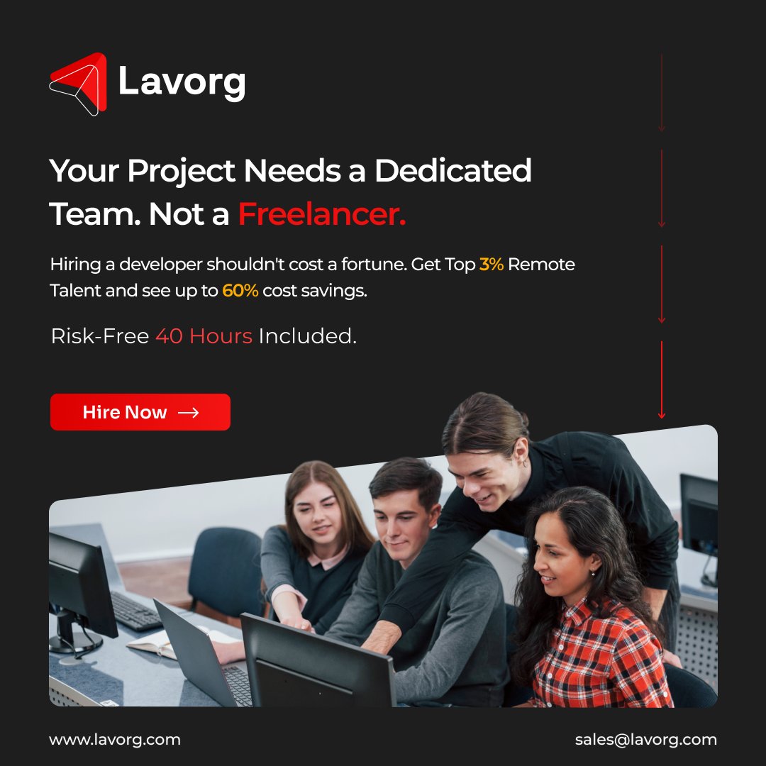 wearelavorg's tweet image. Still juggling freelancers for critical projects? 🤔

Hire a dedicated team with Lavorg: top 3% remote developers, up to 60% cost savings, and a risk-free 40-hour trial.

📧sales@lavorg.com 🌐lavorg.com

#RemoteDevelopers #OutsourcingIndia #DedicatedTeam #TechTalent