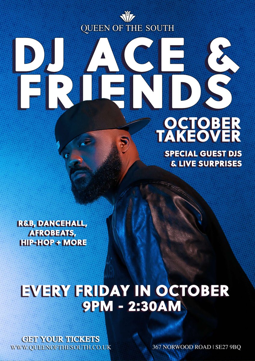 qotspub's tweet image. 💿 DJ ACE &amp;amp; FRIENDS - EVERY FRIDAY IN OCTOBER!

ACE OF CLUBZ, think R&amp;amp;B, Dancehall, Afrobeats, Hip Hop, and all the greatness. Special guests, surprises, and non-stop bangers until 2:30AM. 

Don’t sleep on this! 
Grab your tickets and come through 🖤