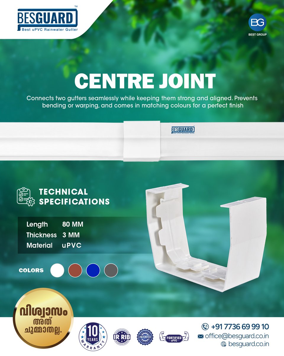besguardin's tweet image. Seamless strength, perfect alignment. ✨
BESGUARD Centre Joint – built to last, built to match. 💪
📞 +91 7736699910
📩 office@besguard.co.in
🌐 besguard.co.in

#BESGUARD #RainwaterGutter #StrongAndSeamless #BuiltToLast #PerfectAlignment #GutterSolutions