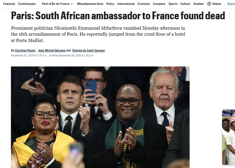 Allegedly, Nathi Mthethwawas  found dead

Source: leparisien.fr/faits-divers/p…