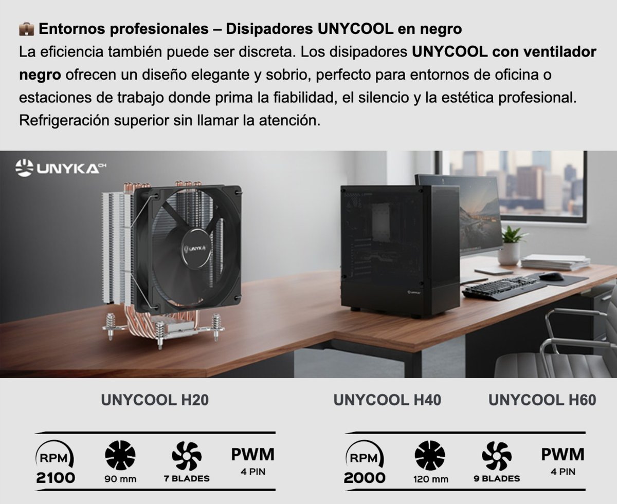 Os presentamos nuevos disipadores UNYCOOL.
3 modelos disponibles y en negro o ARGB
- H20: n9.cl/l3fsx
- H40: n9.cl/mljeq
- H60: n9.cl/w9pj1

Compatibles con Intel y AMD

#UNYCOOL #Unykach #Gaming #ARGB #CoolerCPU #Disipador #Ventilador