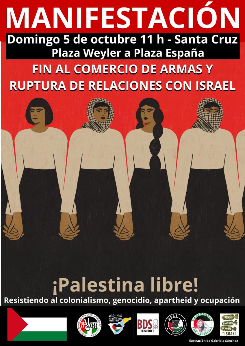 📢Llenemos las calles de #Canarias el próximo fin de semana para apoyar al pueblo palestino🍉

#GRANCANARIA
📅Sábado 4 de octubre
⏰11h
📍San Telmo, LPGC
#TENERIFE
📅 Domingo 5/10
🕚 11h
📍Plaza Weyler, SC de Tenerife

🖐️🏾#NoEsUnaGuerra
🛑#StopGenocidio🆘
🫂#CanariasConPalestina